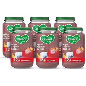 Olvarit Appel Yoghurt Bosbes - fruithapje voor baby's vanaf 12+ maanden - 6x200 gram babyvoeding in een fruitpotje