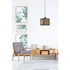Opviq Elegant houtkroonluchter met natuurlijke rotan cap, verstelbare hoogte 70 cm, E27-fitting, diameter 18 cm, stijlvol zwart en rotan design voor moderne ruimtes