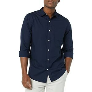 Amazon Essentials Slim-Fit Stretch Poplin Shirt met lange mouwen voor heren, marineblauw, medium