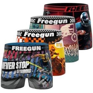 FREEGUN Nauwsluitende boxershorts (4 stuks) voor jongens, Oranje/Beige/Zwart/Rood, 12-14 Jaren