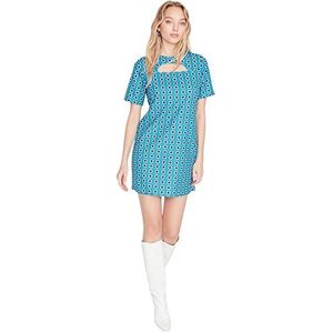 TRENDYOL Dames Woman Mini Shift Halssnoer Chief Collar Woven Dress Jurk, blauwgroen, 38