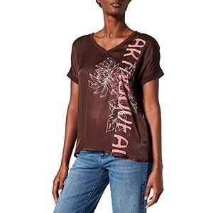 Gerry Weber Damesshirt met all-over design, korte mouwen, overlappde schouders T-shirt, 1/2 mouwen, patroon, Chestnut/Roze/Print, 36