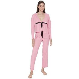 Trendyol Dames Dames Effen Gebreide Pyjama Set (Pack van 2), Poeder, L