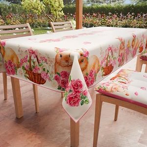 PETTI Artigiani Italiani - Tafelkleed voor Pasen, vuilafstotend, rechthoekig, voor Pasen, keuken, design Pink Bunnys X12, zitter (140 x 240 cm), 100% Made in Italy