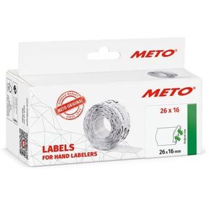 Meto etiketten voor etiketteerapparaten (26x16 mm, 2-regelig, 6000 stuks, afneembaar, voor METO, Contact, Sato, Avery, Tovel, Samark, etc.), 6 rollen, wit