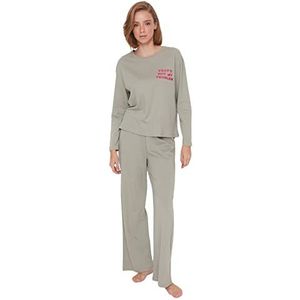 Trendyol Dames vrouw grafische gebreide pyjama set (Pack van 2), Groen, S