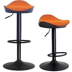 Kidol & Shellder Barkruk Eetkamerstoelen, set van 2 stuks, zwart, oranje, fleece, teddy, in hoogte verstelbaar, van PU en metaal, voor huis, keuken, aanrecht, bistro