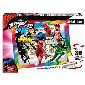Nathan - Puzzel voor kinderen - 30 stukjes - Ladybug en haar superheldenvrienden - Miraculous - Meisjes of jongens vanaf 4 jaar - Hoogwaardige puzzel - Dik en duurzaam karton - Superheld - 86385
