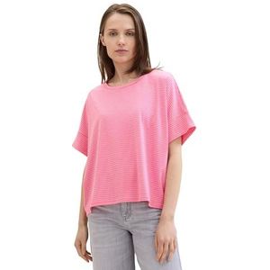 TOM TAILOR Basic Boxy T-shirt voor dames met strepen, 35346 - Pink Offwhite Stripe, XXL