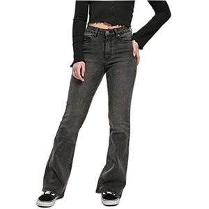 Urban Classics Dames Jeans High Waist Slim Fit Stretch Denim broek 5-pocket, wijd uitlopende pijpen, in 4 kleuren, maat 26 tot 34, Black Heavy Acid Washed, 32