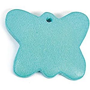 Houten hanger vlinder, gewaxt, turquoise, 20 x 30 mm, 50u, ca.