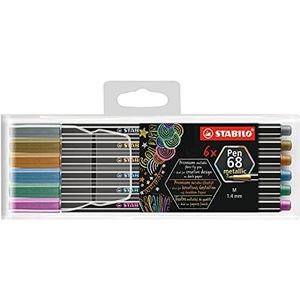 Premium Metallic Viltstift - STABILO Pen 68 metallic - 6 stuks - met 6 verschillende metallic kleuren