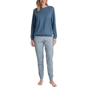 CALIDA Ornament Nights Pyjama Manchetten Blauw Katoen, Maat 36-38, blauw katoen, 36/38