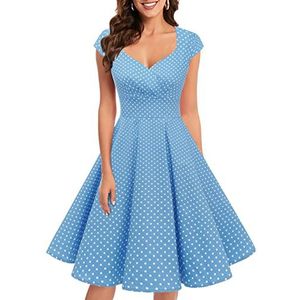 Bbonlinedress Jaren 50 Vintage Retro Rockabilly A-lijn Swing Cocktail Feestjurk Blue Small White Dot S