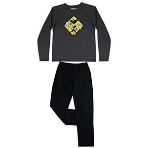 Athena - Lange pyjama voor jongens, Ecopack Skate Park, 100% ademend katoen, T-shirt met korte mouwen en shorts, Öko-Tex-label, antraciet/zwarte onderkant, 6-8 Jaar