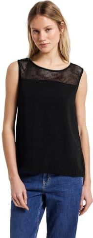 Street One Dames Top met mesh inzetstuk in Zwart, in size: 34