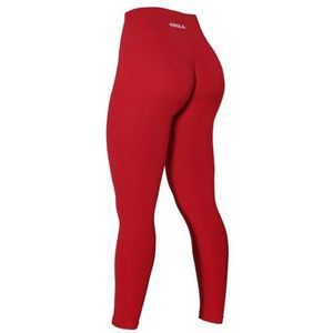 AUROLA Power workout leggings voor dames – buikcontrole, squat-proof, geribde dikke naadloze active broek met scrunch-effect, Vlam Rood, L