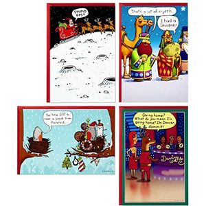 Hallmark Shoebox Grappige kerstkaarten in doos, assortiment, cartoons (4 ontwerpen, 24 kerstkaarten met enveloppen)