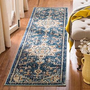 SAFAVIEH Modern chic tapijt voor woonkamer, eetkamer, slaapkamer - Madison Collection, laagpolig, blauw en lichtblauw, 61 x 244 cm