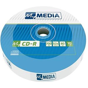 MyMedia CD-R 700 MB, pak van 10 spindels, CD onbewerkte printtafel, 52-voudige brandsnelheid met lange levensduur, lege cd's beschrijfbaar, blanco audio cd bedrukbaar