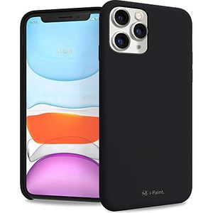 i-Paint Beschermhoes voor iPhone 11 Pro Max 6,5 inch van silicone in zwart met microvezel aan de binnenkant - Solid Case Black