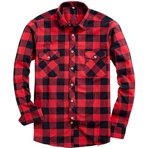 siliteelon Mannen lange mouw casual geruite flanellen overhemd geruit button down shirts, 01 Zwart-rood, S