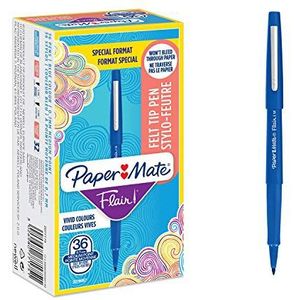 Paper Mate Flair-viltstiften | Medium punt (0,7 mm) | Blauw | 36 stuks