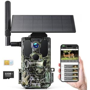WOLFANG WT04 Jachtcamera, 4G Fotoval op Zonne-energie met Vooraf Geïnstalleerde Simkaart en SD-kaart, Externe 2.5K-jachtcamera met Zonnepaneel, Onzichtbaar Infrarood, PIR-detectie, Waterdicht