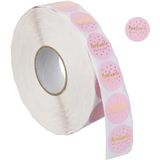 Relaxdays stickers 'handmade with love', 2500 etiketten op rol, zelfklevend, rond, Ø 25 mm, stickerrol, roze/goud