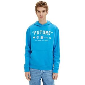 Tom Tailor Denim heren 1034098 Hoodie sweatshirt met print, 30095 - Sublime Teal Blue, M