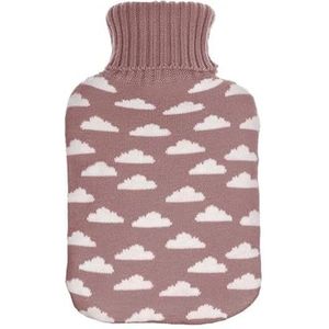Mimo warmwaterkruik, 1,7 l, met roze voering en wolkenmotief, afmetingen: 20 x 32 x 4 cm, flexibel en huidvriendelijk, ideaal om warm te houden.