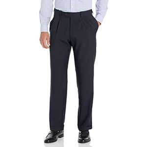Haggar E-CLO Stria Repreve Classic fit Geklede bandplooibroek met verborgen uitrekbare taille, voor heren, Donkerblauw, 34W / 31L