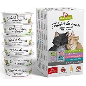 GranataPet Filet à la carte multipack, selectie van natte voer voor katten, lekkere en fijne hapjes zonder granen en zonder toegevoegde suiker, gourmet kattenvoer met veel vlees, 6 x 85 g