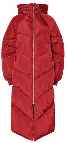 Pcjolie - Lang Gewatteerde Jas - Pufferjack - Hoge Kraag - Zwart