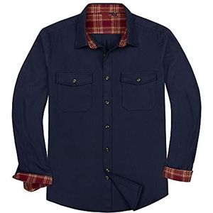 Alimens & Gentle Men's Flannel Shirts Long Sleeve Solid Casual Outdoor Button Down Shirts Work Business Shacket Navy Blue