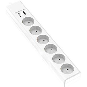 Garza POWER® 6x Schuko meervoudig stopcontact + 2x USB-aansluiting