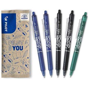 PILOT FriXion Clicker, uitwisbare rollerbalpen, set van 5 (blauw, zwart, groen)