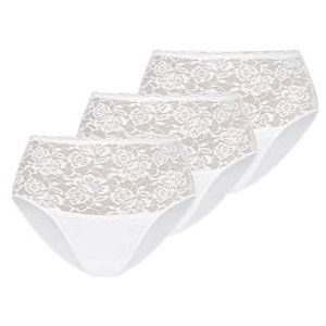 Teyli Damesslip tailleslip katoen hoge taille met kant 3-pack, wit, M