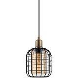 EGLO Hanglamp Chisle, 1-lichts pendellamp, eettafellamp van zwart metaal en gestoomd glas in amber, lamp hangend voor woonkamer, E27 fitting