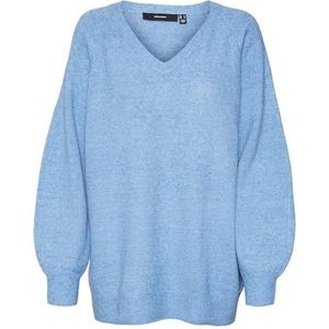 VERO MODA Dames Vmleaf Ls lange V-hals pullover eend gebreide trui, Blue Jasper/Detail: w. Melange, S