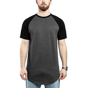 Blackskies Ronde Basis Baseball Longshirt | Lange Oversize Mode Korte Mouw Heren T-Shirt Raglan Mouw Lange Tee, Houtskool Zwart, M