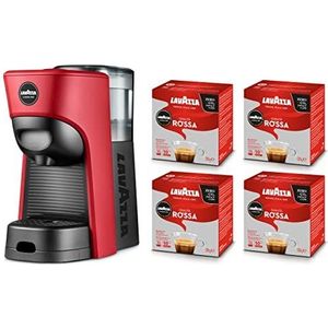 Lavazza, A Modo Mio Tiny Eco Rossa Koffiezetapparaat met 64 rode kwaliteitscapsules, espressomachine van gerecycled kunststof, 1450 W, 220-240 V, 50/60 Hz, 0,6 liter