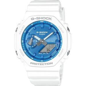 CASIO Analoog horloge voor volwassenen, kwarts, met roestvrijstalen armband GA-2100WS-7AER, Wit, band