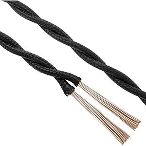 BeMatik - Gevlochten decoratieve elektrische kabel 25m 2x0,75 mm zwart