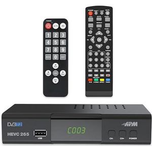APM Full HD 1080p DTT-decoder, H.265 HEVC DTT-tuner, vereenvoudigde afstandsbediening, DVB-T2 DVB-C-demodulator HDMI-poorten, Scart, USB, Coax. Gratis landkanalen Frankrijk Duitsland Spanje, 428002