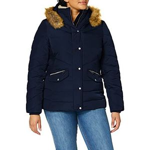 TOM TAILOR Dames Bufferjas met capuchon van imitatiebont 1020604, 10668 - Sky Captain Blue, L