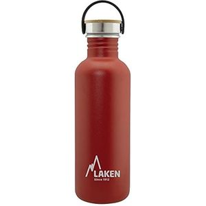 RVS fles Basic Steel Bottle 750ml ,Bamboo S/S Cap - Rood