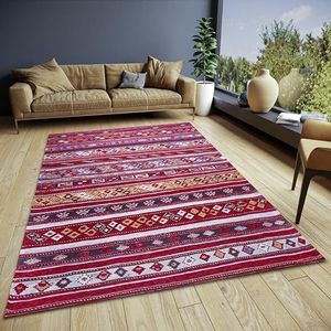 HANSE Home Yara Design tapijt Boho - plat weefsel, boho-stijl, antislip onderkant, vintage design, hoogwaardig geweven voor woonkamer, slaapkamer, eetkamer, hal, donkerrood, meerkleurig, 120 x 180 cm