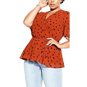 City Chic Dames Plus Size Top Kimono Spot Jurk Shirt, Roest Kimono Spot, 48 grote maten