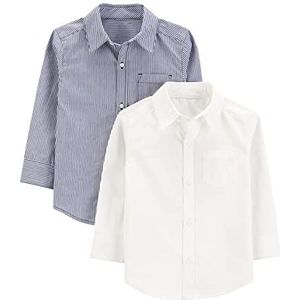 Simple Joys by Carter's Overhemd met knoopsluiting (2 stuks) voor kinderen, marineblauw/wit gestreept, 4 jaar